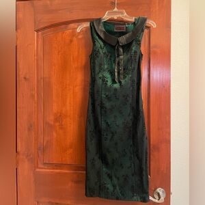 Voodoo Vixen Green Floral Midi Dress with Black Trim